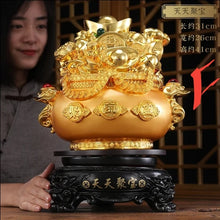 Load image into Gallery viewer, Chinese Feng Shui Good Fortune Money Gold Pot Statue Wealth Home/Office Decor Sculpture Craft Living Room TV Cabinet Fortune Ornament Housewarming Gift