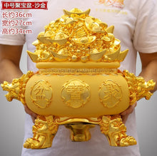 Load image into Gallery viewer, Chinese Feng Shui Good Fortune Money Gold Pot Statue Wealth Home/Office Decor Sculpture Craft Living Room TV Cabinet Fortune Ornament Housewarming Gift
