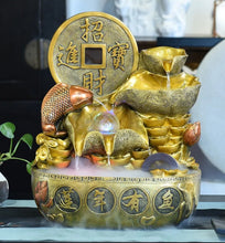 Load image into Gallery viewer, Chinese Feng Shui Lucky Wealth Gold Fish Coin Fountain Statue Home/Office Decor Sculpture Craft Living Room TV Cabinet Fortune Ornament Housewarming Gift
