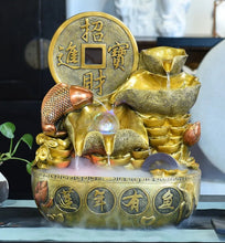 Load image into Gallery viewer, Chinese Feng Shui Lucky Wealth Gold Fish Coin Fountain Statue Home/Office Decor Sculpture Craft Living Room TV Cabinet Fortune Ornament Housewarming Gift