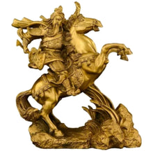 Load image into Gallery viewer, 35cm/13.78"H Chinese Feng Shui Lucky Wealth Success Brass GuanYu God of War On Galloping Horse Statue Home/Office Decor Sculpture Craft Living Room TV Cabinet Fortune Ornament Housewarming Gift