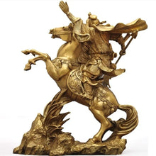 Load image into Gallery viewer, 35cm/13.78"H Chinese Feng Shui Lucky Wealth Success Brass GuanYu God of War On Galloping Horse Statue Home/Office Decor Sculpture Craft Living Room TV Cabinet Fortune Ornament Housewarming Gift