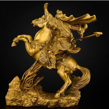 Load image into Gallery viewer, 35cm/13.78"H Chinese Feng Shui Lucky Wealth Success Brass GuanYu God of War On Galloping Horse Statue Home/Office Decor Sculpture Craft Living Room TV Cabinet Fortune Ornament Housewarming Gift