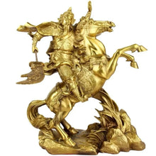 Load image into Gallery viewer, 35cm/13.78"H Chinese Feng Shui Lucky Wealth Success Brass GuanYu God of War On Galloping Horse Statue Home/Office Decor Sculpture Craft Living Room TV Cabinet Fortune Ornament Housewarming Gift