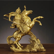 Load image into Gallery viewer, 35cm/13.78"H Chinese Feng Shui Lucky Wealth Success Brass GuanYu God of War On Galloping Horse Statue Home/Office Decor Sculpture Craft Living Room TV Cabinet Fortune Ornament Housewarming Gift