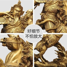 Load image into Gallery viewer, 35cm/13.78"H Chinese Feng Shui Lucky Wealth Success Brass GuanYu God of War On Galloping Horse Statue Home/Office Decor Sculpture Craft Living Room TV Cabinet Fortune Ornament Housewarming Gift