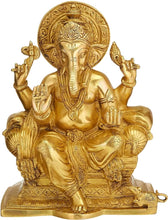 Load image into Gallery viewer, 9.6"H Hindu Feng Shui Lucky Wealth Success Blessing Ganesha Brass Statue Home/Office Decor Sculpture Craft Living Room TV Cabinet Fortune Ornament Housewarming Gift