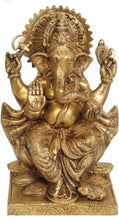 Load image into Gallery viewer, 8"H Hindu Feng Shui Lucky Wealth Success Blessing Ganesha Brass Statue Home/Office Decor Sculpture Craft Living Room TV Cabinet Fortune Ornament Housewarming Gift