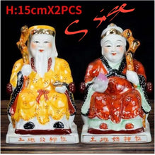 Load image into Gallery viewer, A Pair of Chinese Feng Shui Good Fortune Wealth Blessing Land Lord Earth Gods Statue Home/Office Decor Sculpture Craft Living Room TV Cabinet Fortune Ornament Housewarming Gifts