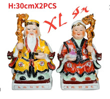 Load image into Gallery viewer, A Pair of Chinese Feng Shui Good Fortune Wealth Blessing Land Lord Earth Gods Statue Home/Office Decor Sculpture Craft Living Room TV Cabinet Fortune Ornament Housewarming Gifts