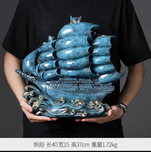 Load image into Gallery viewer, Chinese Feng Shui Good Fortune Wealth Sailboat Statue Home/Office Decor Sculpture Craft Living Room TV Cabinet Fortune Ornament Housewarming Gift