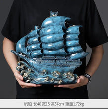 Load image into Gallery viewer, Chinese Feng Shui Good Fortune Wealth Sailboat Statue Home/Office Decor Sculpture Craft Living Room TV Cabinet Fortune Ornament Housewarming Gift