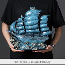 Load image into Gallery viewer, Chinese Feng Shui Good Fortune Wealth Sailboat Statue Home/Office Decor Sculpture Craft Living Room TV Cabinet Fortune Ornament Housewarming Gift
