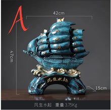 Load image into Gallery viewer, Chinese Feng Shui Good Fortune Wealth Sailboat Statue Home/Office Decor Sculpture Craft Living Room TV Cabinet Fortune Ornament Housewarming Gift