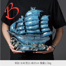 Load image into Gallery viewer, Chinese Feng Shui Good Fortune Wealth Sailboat Statue Home/Office Decor Sculpture Craft Living Room TV Cabinet Fortune Ornament Housewarming Gift