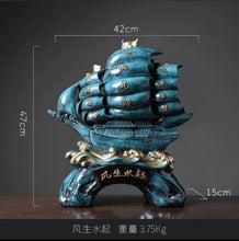 Load image into Gallery viewer, Chinese Feng Shui Good Fortune Wealth Sailboat Statue Home/Office Decor Sculpture Craft Living Room TV Cabinet Fortune Ornament Housewarming Gift