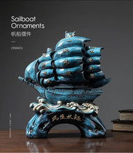 Load image into Gallery viewer, Chinese Feng Shui Good Fortune Wealth Sailboat Statue Home/Office Decor Sculpture Craft Living Room TV Cabinet Fortune Ornament Housewarming Gift