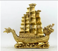 Load image into Gallery viewer, Chinese Feng Shui Good Fortune Wealth Dragon Boat Copper Statue Home/Office Decor Sculpture Craft Living Room TV Cabinet Fortune Ornament Housewarming Gift