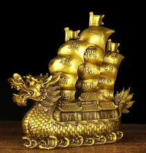 Load image into Gallery viewer, Chinese Feng Shui Good Fortune Wealth Dragon Boat Copper Statue Home/Office Decor Sculpture Craft Living Room TV Cabinet Fortune Ornament Housewarming Gift