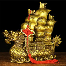 Load image into Gallery viewer, Chinese Feng Shui Good Fortune Wealth Dragon Boat Copper Statue Home/Office Decor Sculpture Craft Living Room TV Cabinet Fortune Ornament Housewarming Gift