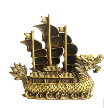 Load image into Gallery viewer, Chinese Feng Shui Good Fortune Wealth Dragon Boat Copper Statue Home/Office Decor Sculpture Craft Living Room TV Cabinet Fortune Ornament Housewarming Gift