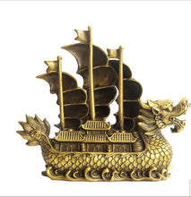 Load image into Gallery viewer, Chinese Feng Shui Good Fortune Wealth Dragon Boat Copper Statue Home/Office Decor Sculpture Craft Living Room TV Cabinet Fortune Ornament Housewarming Gift