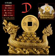 Load image into Gallery viewer, Chinese Feng Shui Good Fortune Wealth Dragon Boat Copper Statue Home/Office Decor Sculpture Craft Living Room TV Cabinet Fortune Ornament Housewarming Gift