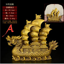 Load image into Gallery viewer, Chinese Feng Shui Good Fortune Wealth Dragon Boat Copper Statue Home/Office Decor Sculpture Craft Living Room TV Cabinet Fortune Ornament Housewarming Gift