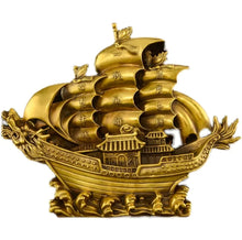 Load image into Gallery viewer, Chinese Feng Shui Good Fortune Wealth Dragon Boat Copper Statue Home/Office Decor Sculpture Craft Living Room TV Cabinet Fortune Ornament Housewarming Gift
