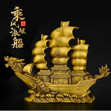 Load image into Gallery viewer, Chinese Feng Shui Good Fortune Wealth Dragon Boat Copper Statue Home/Office Decor Sculpture Craft Living Room TV Cabinet Fortune Ornament Housewarming Gift