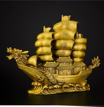 Load image into Gallery viewer, Chinese Feng Shui Good Fortune Wealth Dragon Boat Copper Statue Home/Office Decor Sculpture Craft Living Room TV Cabinet Fortune Ornament Housewarming Gift