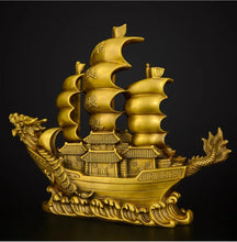 Load image into Gallery viewer, Chinese Feng Shui Good Fortune Wealth Dragon Boat Copper Statue Home/Office Decor Sculpture Craft Living Room TV Cabinet Fortune Ornament Housewarming Gift