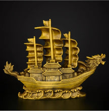 Load image into Gallery viewer, Chinese Feng Shui Good Fortune Wealth Dragon Boat Copper Statue Home/Office Decor Sculpture Craft Living Room TV Cabinet Fortune Ornament Housewarming Gift
