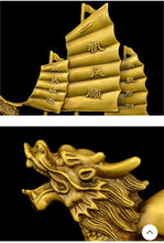 Load image into Gallery viewer, Chinese Feng Shui Good Fortune Wealth Dragon Boat Copper Statue Home/Office Decor Sculpture Craft Living Room TV Cabinet Fortune Ornament Housewarming Gift