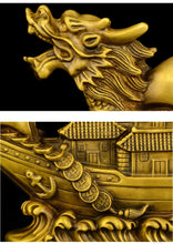 Load image into Gallery viewer, Chinese Feng Shui Good Fortune Wealth Dragon Boat Copper Statue Home/Office Decor Sculpture Craft Living Room TV Cabinet Fortune Ornament Housewarming Gift
