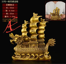 Load image into Gallery viewer, Chinese Feng Shui Good Fortune Wealth Dragon Boat Copper Statue Home/Office Decor Sculpture Craft Living Room TV Cabinet Fortune Ornament Housewarming Gift