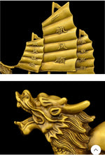 Load image into Gallery viewer, Chinese Feng Shui Good Fortune Wealth Dragon Boat Copper Statue Home/Office Decor Sculpture Craft Living Room TV Cabinet Fortune Ornament Housewarming Gift