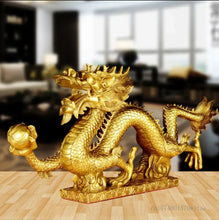 Load image into Gallery viewer, Chinese Feng Shui Good Fortune Wealth Dragon Copper Statue Home/Office Decor Sculpture Craft Living Room TV Cabinet Fortune Ornament Housewarming Gift