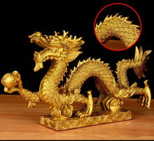 Load image into Gallery viewer, Chinese Feng Shui Good Fortune Wealth Dragon Copper Statue Home/Office Decor Sculpture Craft Living Room TV Cabinet Fortune Ornament Housewarming Gift