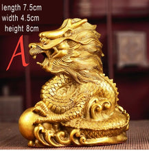 Load image into Gallery viewer, Chinese Feng Shui Good Fortune Wealth Dragon Copper Statue Home/Office Decor Sculpture Craft Living Room TV Cabinet Fortune Ornament Housewarming Gift