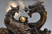 Load image into Gallery viewer, 11"H Chinese Feng Shui Good Fortune Wealth Lucky Dragon-Phoenix Copper Bronze Statue Home/Office Decor Sculpture Craft Living Room TV Cabinet Fortune Ornament Housewarming Gift
