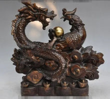 Load image into Gallery viewer, 11"H Chinese Feng Shui Good Fortune Wealth Lucky Dragon-Phoenix Copper Bronze Statue Home/Office Decor Sculpture Craft Living Room TV Cabinet Fortune Ornament Housewarming Gift