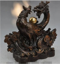 Load image into Gallery viewer, 11"H Chinese Feng Shui Good Fortune Wealth Lucky Dragon-Phoenix Copper Bronze Statue Home/Office Decor Sculpture Craft Living Room TV Cabinet Fortune Ornament Housewarming Gift