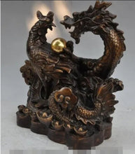 Load image into Gallery viewer, 11"H Chinese Feng Shui Good Fortune Wealth Lucky Dragon-Phoenix Copper Bronze Statue Home/Office Decor Sculpture Craft Living Room TV Cabinet Fortune Ornament Housewarming Gift