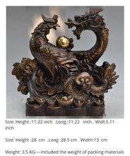Load image into Gallery viewer, 11"H Chinese Feng Shui Good Fortune Wealth Lucky Dragon-Phoenix Copper Bronze Statue Home/Office Decor Sculpture Craft Living Room TV Cabinet Fortune Ornament Housewarming Gift