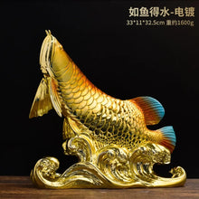 Load image into Gallery viewer, Chinese Feng Shui Good Fortune Wealth Lucky Gold Fish Statue Home/Office Decor Sculpture Craft Living Room TV Cabinet Fortune Ornament Housewarming Gift