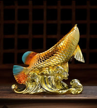 Load image into Gallery viewer, Chinese Feng Shui Good Fortune Wealth Lucky Gold Fish Statue Home/Office Decor Sculpture Craft Living Room TV Cabinet Fortune Ornament Housewarming Gift