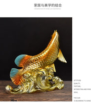 Load image into Gallery viewer, Chinese Feng Shui Good Fortune Wealth Lucky Gold Fish Statue Home/Office Decor Sculpture Craft Living Room TV Cabinet Fortune Ornament Housewarming Gift