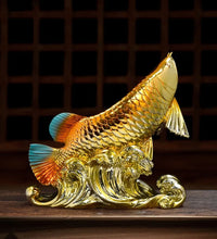 Load image into Gallery viewer, Chinese Feng Shui Good Fortune Wealth Lucky Gold Fish Statue Home/Office Decor Sculpture Craft Living Room TV Cabinet Fortune Ornament Housewarming Gift