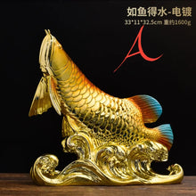 Load image into Gallery viewer, Chinese Feng Shui Good Fortune Wealth Lucky Gold Fish Statue Home/Office Decor Sculpture Craft Living Room TV Cabinet Fortune Ornament Housewarming Gift